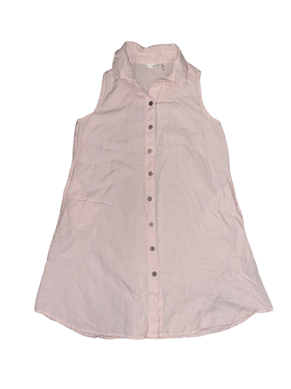 100% Linen Cotton Blend. Sleeveless Button-Front Shift Dress in Soft Pink